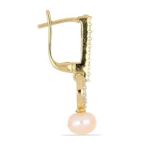 STERLING SILVER GOLD PLATED PEACH FRESHWATER PEARL GEMSTONE EARRINGS